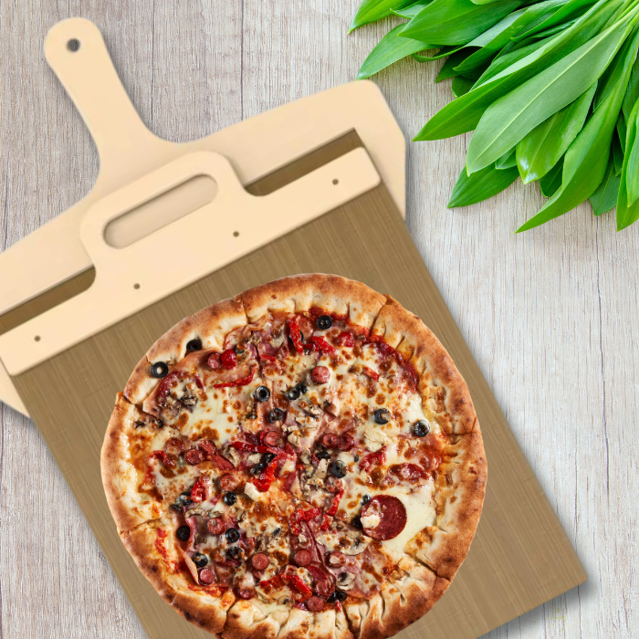 Effortless Sliding Pizza Peel with Handle, Safe Synthetic Wood
